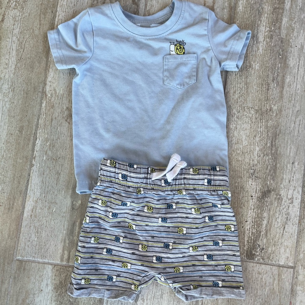 ☀️2/10$☀️ Light Blue T-Shirt and Striped Shorts Set